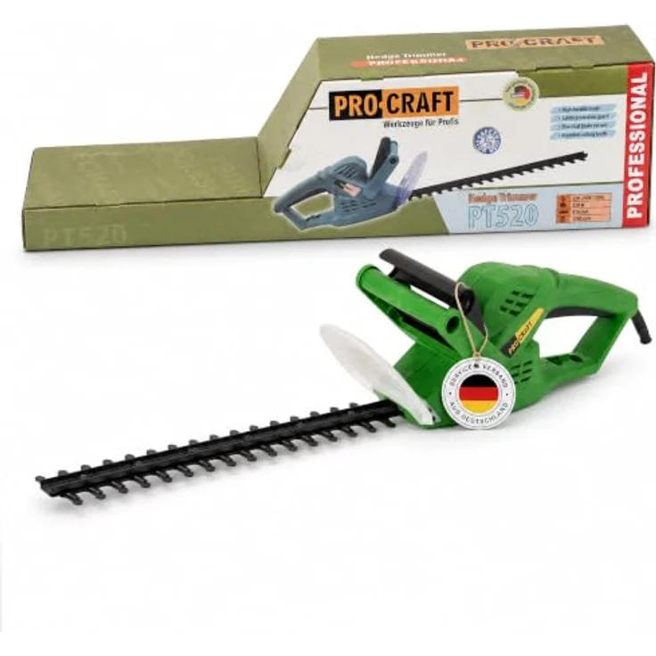 Procraft PT520 Heckenschere, 520 Watt, 410 mm Schnittlänge, 20 mm Schnittstärke, ergonomischer Griff, leiser Betrieb – Bild 1