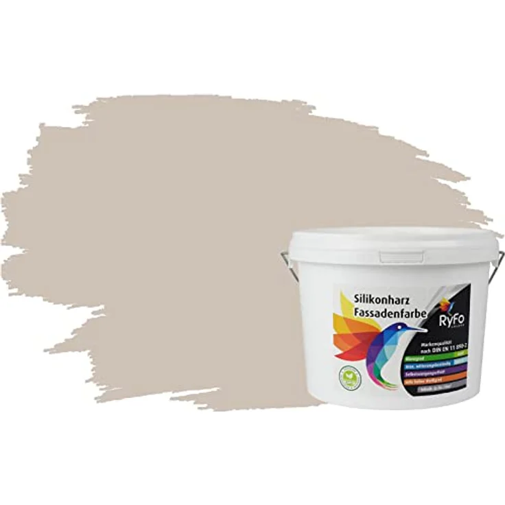 RyFo Colors Silikonharz Fassadenfarbe Lotuseffekt Trend Kaschmirgrau 3l - bunte Fassadenfarbe, weitere Grau Farbtöne und Größen erhältlich, Deckkraft Klasse 1 – Bild 2