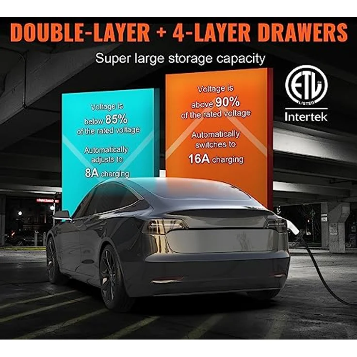 VEVOR Tragbares EV-Ladegerät mit LCD-Display 3,68 kW - CEE 7/7 Stecker, IP66 wasserdicht, 8,6m Kabellänge – Bild 4