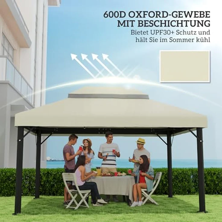 Outsunny Pavillon-Ersatzdach 3 x 4 m, wasserdichte 370g/, UPF30+, 400 x 300 cm, Cremeweiß – Bild 6