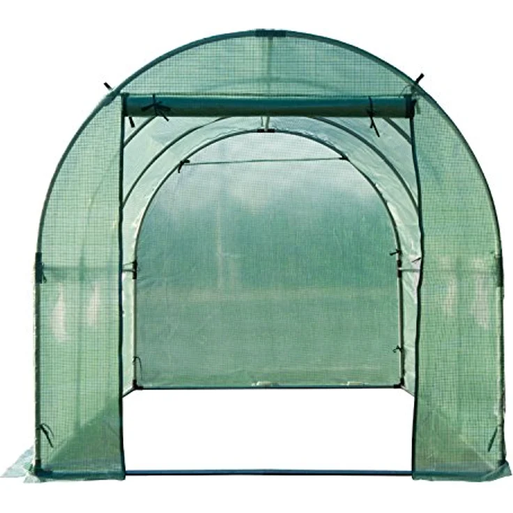 Outsunny Foliengewächshaus Tomatengewächshaus Rundbogen-Gewächshaus Treibhaus mit 6 Netzfenstern Folientunnel Frühbeet mit Fenster Grün 395 x 195 x 190 cm – Bild 5