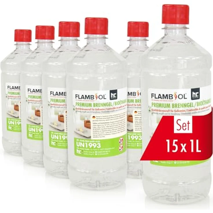 Höfer Chemie 15x 1 L FLAMBIOL® Premium Brenngel mit langer Brenndauer, für Kamine drinnen & draußen – Bild 2