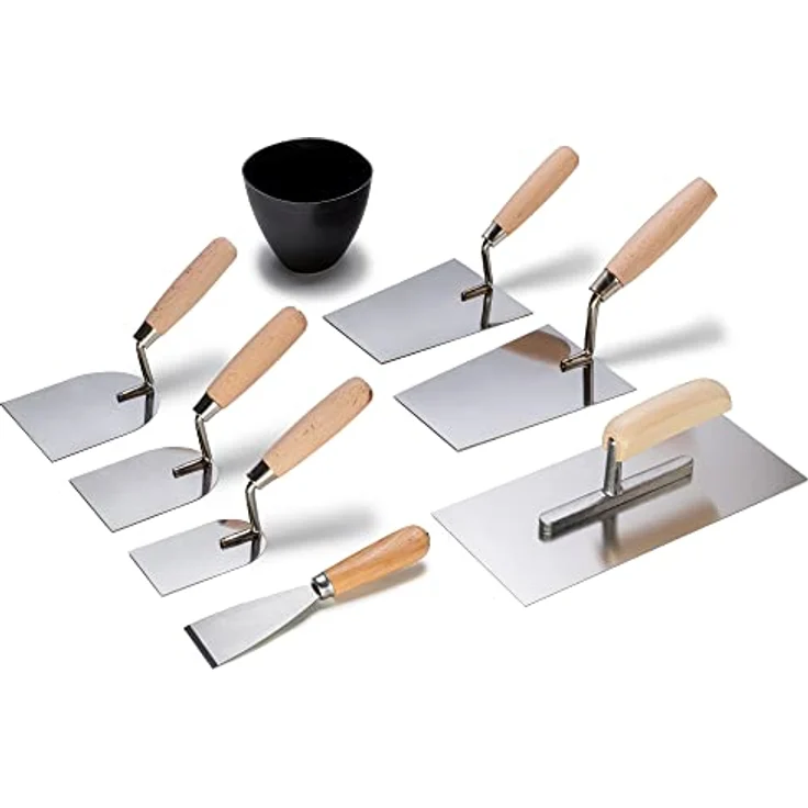 Colorus Stuckateur Werkzeug Set 8 tlg. | Putzkelle Maurerkelle aus Edelstahl | Gipserspachtel Glättekelle Stuckateurkelle Malerspachtel | Kellen Set – Bild 2