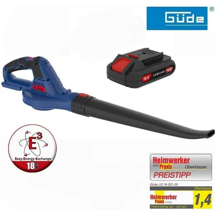 Güde Akku-Laubbläser LB 18-201-05, 18V E³ Akkusystem-Gruppe, mit Akku und Ladegerät