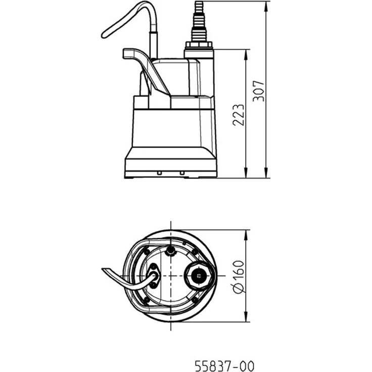 JUNG PUMPEN JUPU JP SCHMUTZWASSERPUMPEOD6601G-06SIMER 6 230V DT.STECKER (OD6601G-06), leistungsstarke Tauchpumpe mit 6 m³/h Fördermenge, Aluminiumgehäuse, flachabsaugend bis 2 mm, IP68 geeignet