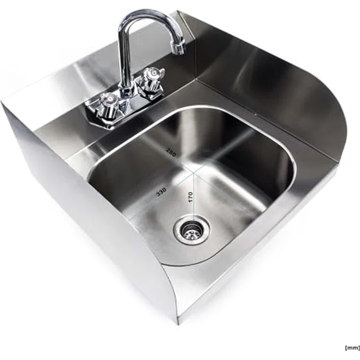 XPOtool Edelstahl Gastro Waschbecken mit quadratischem Innenbecken, 3-seitigem Spritzschutz zur Wandmontage, für Gastronomie Küche Werkstatt, Silber – Bild 5