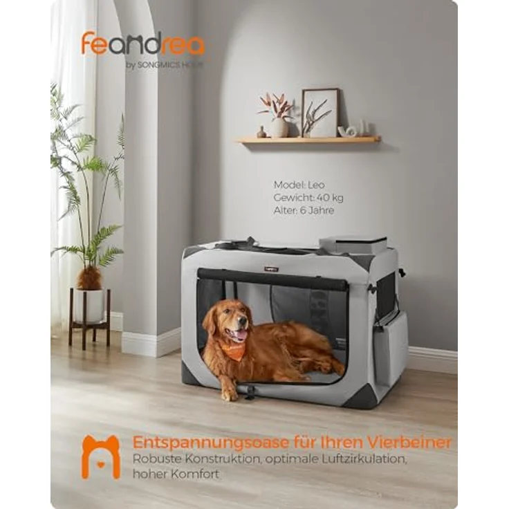 Feandrea Hundebox faltbar, Transportbox Hund, XXXL, atmungsaktiv Netzstoff, Metallrahmen, rauchgrau – Bild 2