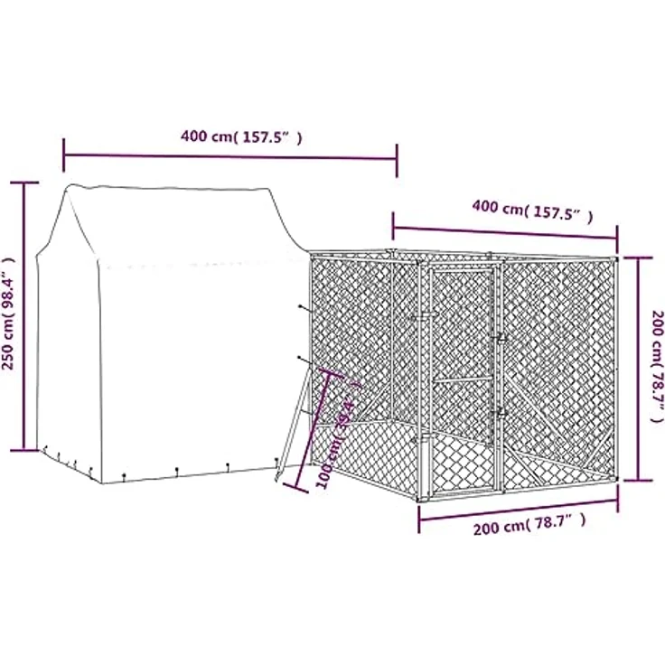 vidaXL Outdoor Hundezwinger, Hundehütte mit Dach, Hundekäfig für den Außenbereich, Silbern Verzinkter Stahl, abschließbare Tür, wasser- und UV-beständiges Material – Bild 5