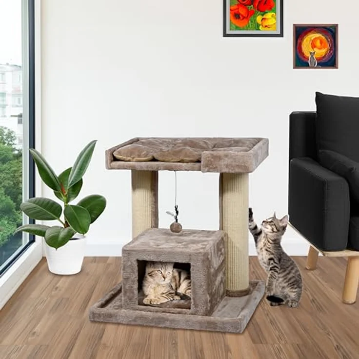 dobar® Premium Katzen-Kratzbaum Softy aus Holz mit extra großen und stabilen Kratz-Stämmen in ausgefallenem Design - Geeignet auch für große Katzen - 35 x 60 x 100 cm, Pappelholz, FSC-zertifiziert – Bild 4