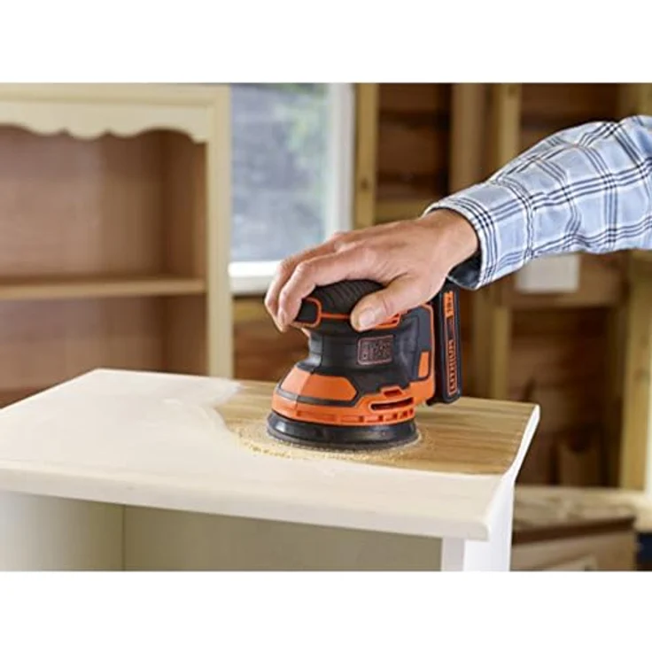 Black+Decker Akku-Exzenterschleifer (18V, 1,5 Ah, zum Schleifen-Polieren, Ergonomisches Griffdesign, inkl. Akku, Ladegerät, Schleifgitter (K80) und Werkzeugtasche, BDCROS18, 90 W) – Bild 5
