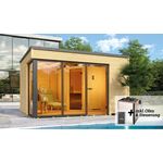 Weka Design-Saunahaus 'Cubilis' mit Sauna Varberg 3 und 7,5 kW OS-Ofenset, Steuerung 380 x 300 x 249 cm, moderne Gartensauna, inkl. Sparset, ESG-Fenster und Flachdach
