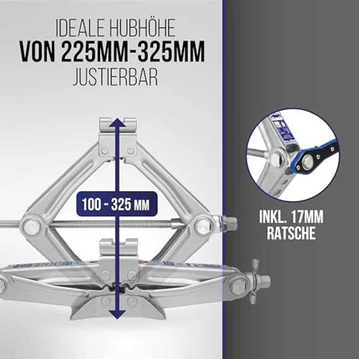 alca Wagenheber Scherenwagenheber mit Ratsche 1t Universal Hubhöhe 100 - 350mm, leicht und robust, drehbarer Sattel, 2 kg, schwarz – Bild 6