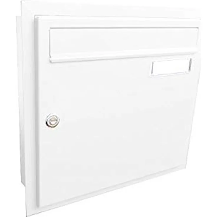 Letterbox24 A-01 Unterputz Briefkasten Verkehrsweiß (RAL 9016) mit Namensschild - wetterfest und langlebig