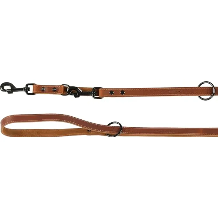 Flamingo TRAININGSLEINE MONTANA Leder KOGNAK 200CM 20MM, 3-fach verstellbar, vernietet, schwarz Glanzfinish