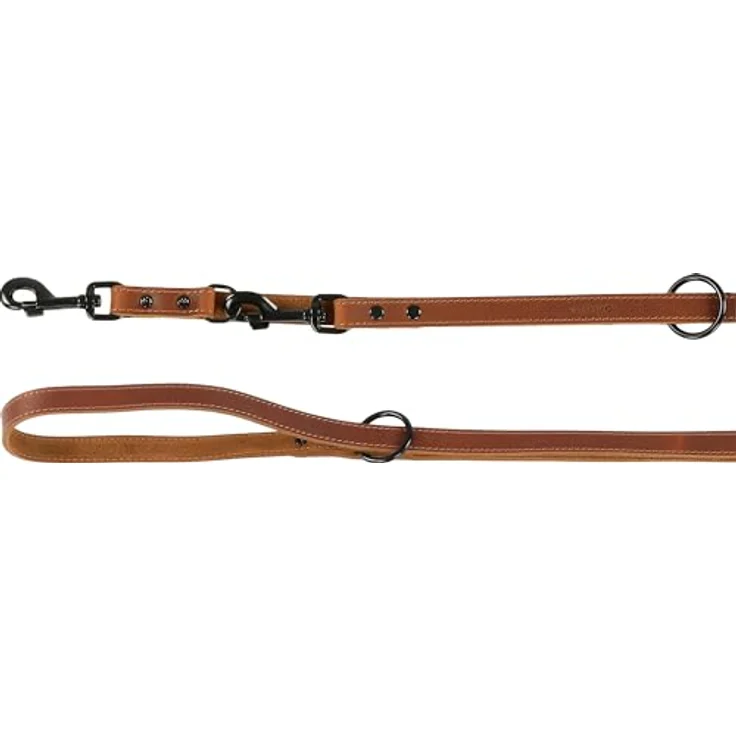 Flamingo TRAININGSLEINE MONTANA Leder KOGNAK 200CM 20MM, 3-fach verstellbar, vernietet, schwarz Glanzfinish – Bild 1