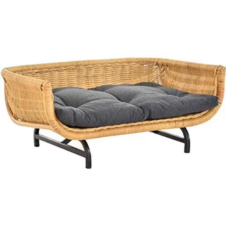 Krines Home Exklusiver Retro-Design Hundekorb Hundebett Tierkorb Haustier Bett Groß aus Rattan mit Kissen/Modernes Bett für Katzen und Hunde Grösse XL (Honig)