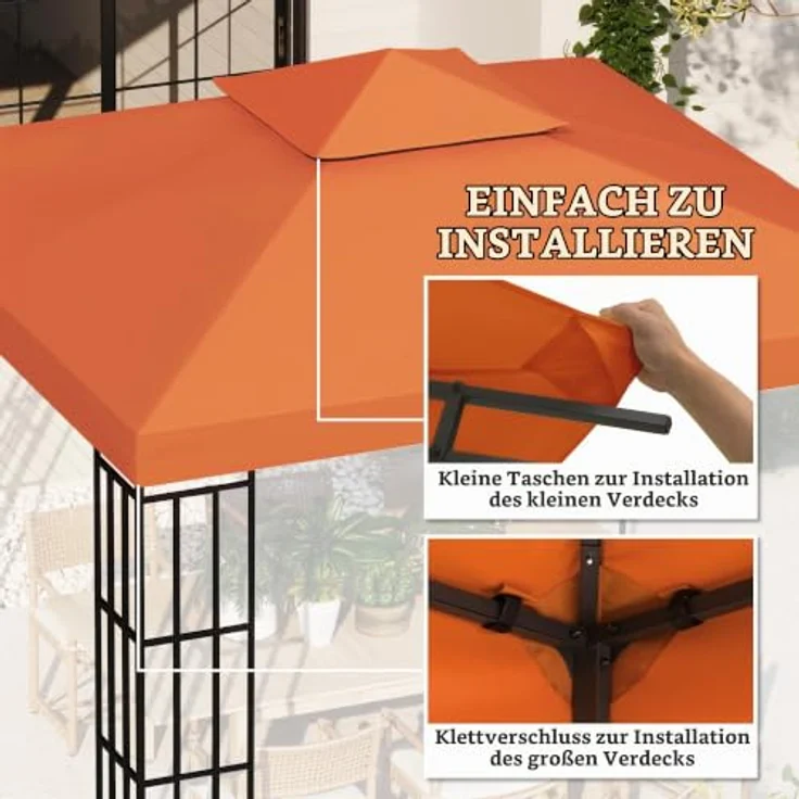 Outsunny Pavillon-Ersatzdach Ersatzdach für Metall-Pavillon, hochwertiges Terrakotta Polyester, 3 x 3 m – Bild 5