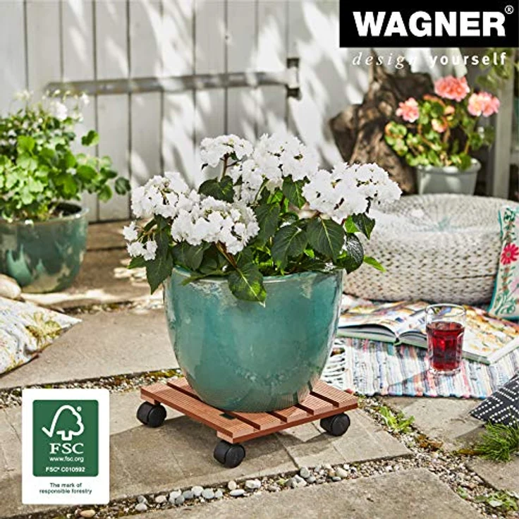 WAGNER Pflanzenroller WPC 29 x 29 x 8,5 cm I Pflanzenroller & Blumenroller für Außenbereich + Innenbereich, Terracotta I Kübelroller aus WPC (Wood Plastic Composite) I Tragkraft 60 kg - 20051001 – Bild 3