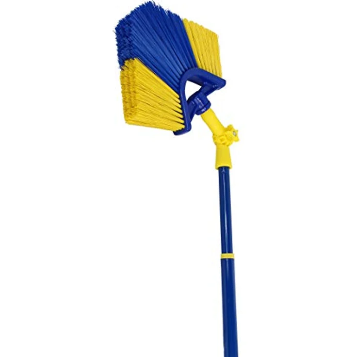 Pullach Hof Teleskopstiel Eckbesen-Set mit 4 Meter Teleskopstange, italienisches Grobgewinde, strapazierfähige Kunststoffborsten, blau – Bild 7