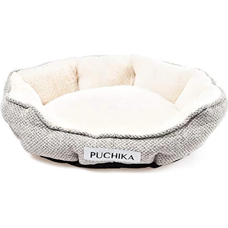 PUCHIKA Hundebett kleine Hunde, Hundebett waschbar, Hundebett Grosse Hunde, Hundekissen flauschig, Hundesofa waschbar, Haustierbett rutschfest, L x W (70 x 65) cm, Weißgrau – Bild 1