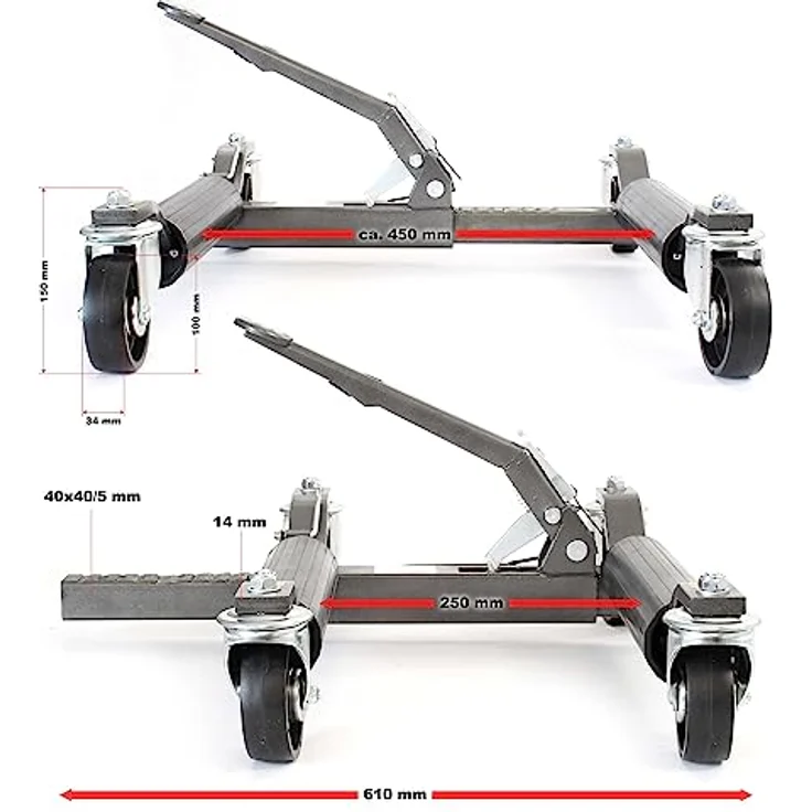 XPOtool Rangierheber 2er Set bis je 566 kg Wagenheber bis 30 cm Reifenbreite Rangierhilfe mit Rollen, robuste Bauweise, mühelose Manövrierbarkeit – Bild 3