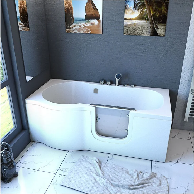 AcquaVapore Whirlpool-Badewanne Sitzbadewanne Senioren Wanne Sitzwanne mit Tür S12-TH-AIR-R 85x170 cm, (1-tlg) - Innovative Whirlpool-Badewanne für Senioren mit 12 Luft-Massage-Düsen, rechte Ecke, Thermostat-Armatur, Sicherheitsverschluss - Weiß