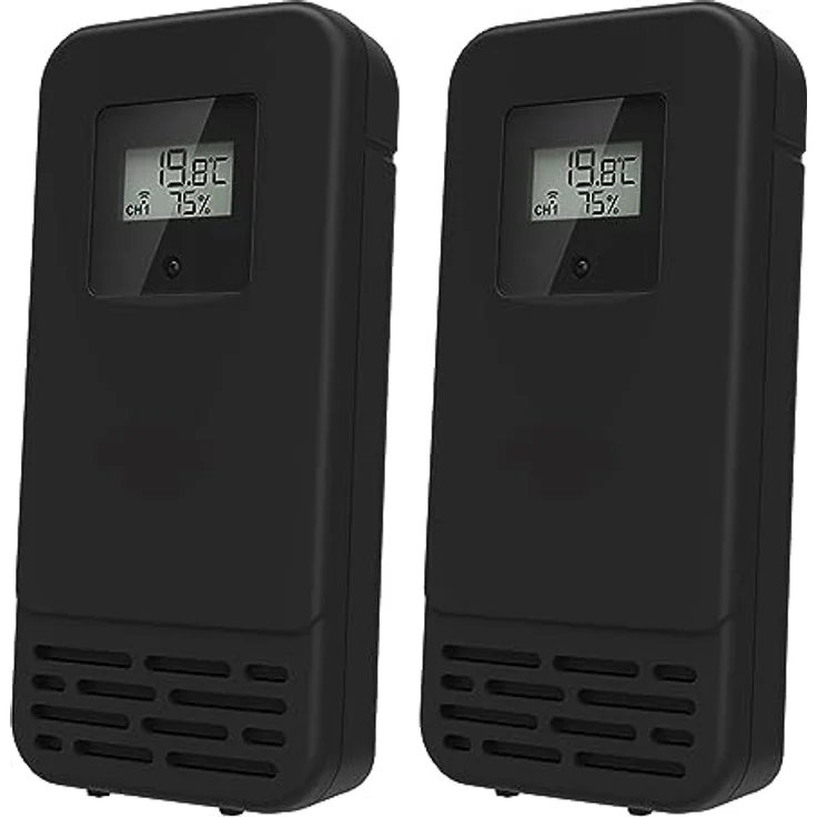 Miraval Design Funk-Wetterstation mit 2 benennbaren Sensoren, Regenmesser, Mondphasenanzeige und Alarmfunktion (Schwarz) – Bild 3