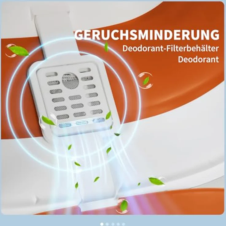 PawHut Katzentoilette mit Deckel, Katzenklo inkl. Deodorant, Bodengitter, Streuschaufel, Großer Innenraum für Katzen bis 5 kg, Weiß+Orange – Bild 3