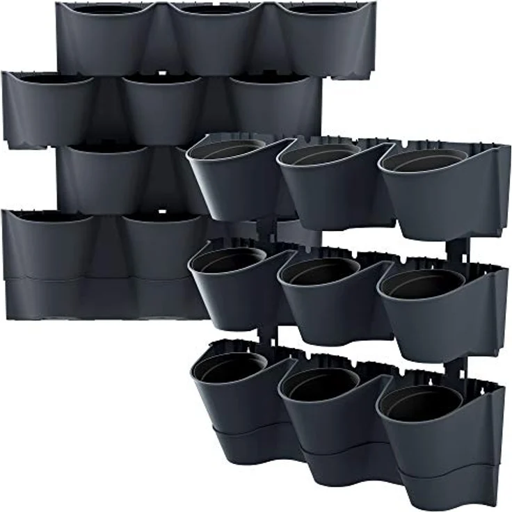 Macetero vertical Prosperplast Cascade Wall de plastico en color antracita 67 (largo) x 17,7 (ancho) x 57 (alto) cm – Bild 1