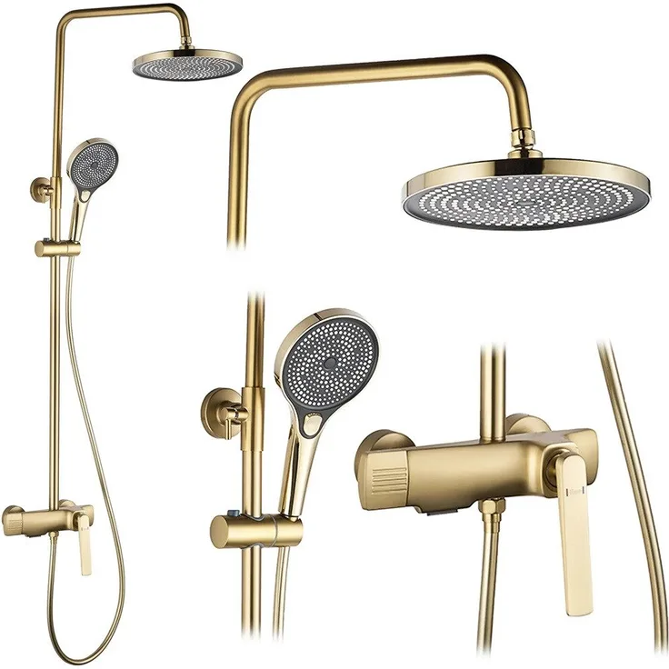 wohnwerk.idee Duschsystem Duschgarnitur Dusche Regendusche Rebel Matt Gold, 2 Strahlart(en)