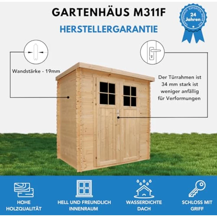 TIMBELA M311F Holzhaus Gartenhaus mit hochwertige abschließbare Tür - Gartenschuppen Holz B204xL142xH200 cm/ 2,22 m2 Lagerschuppen für Garten - Fahrrad Schuppen - Wasserfestes Dach – Bild 3
