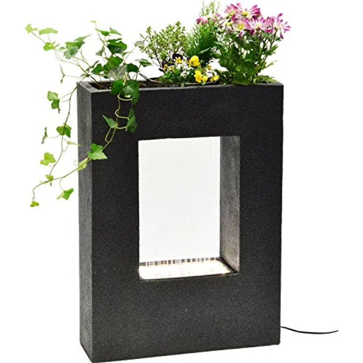 dobar Großer Design Garten-Brunnen mit Pumpe und LED´s, Polyresin, grau-schwarz, 54.5 x 19 x 76 cm, 96110e – Bild 6