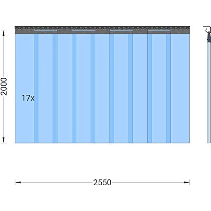 Zettl GmbH PVC Streifenvorhang Lamellen 2x200mm Höhe 2,00m x Breite 2,55m, fertig vormontiert, verzinkt, Stallvorhang, PVC Lamellenvorhang, transparent – Bild 2