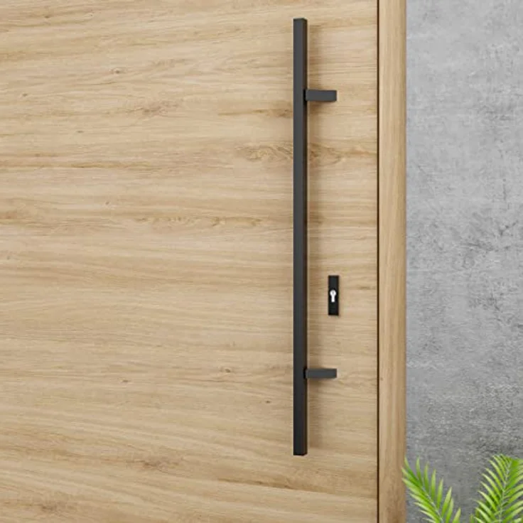 MS Beschläge Edelstahl Stoßgriff Haustürgriff modern Eckig Schwarz RAL9005 feinstrukturiert pulverbeschichtet Türgriff (einseitige Befestigung, mit Rosette, LA 300mm) – Bild 2