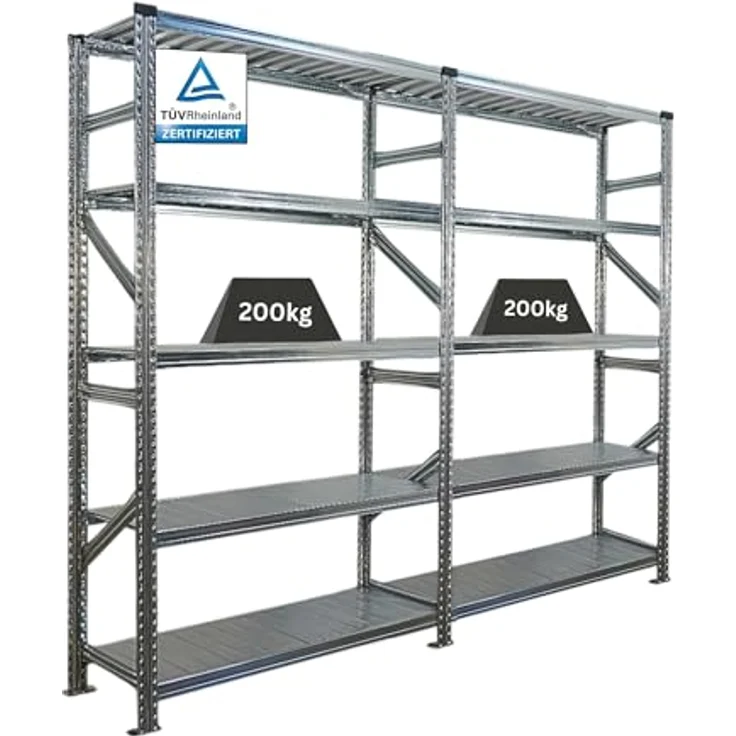 Proregal PROXIMO Metallregal Fachbodenregal, 200x240x50 cm, 5 Böden, Traglast 200 kg pro Boden, verzinkter Stahl – Bild 1