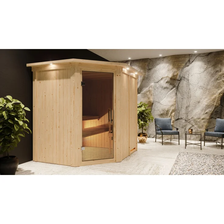 Karibu Sauna Siirin Elementsauna 9 KW externe Steuerung 210x184x202 cm Graphittür & Dachkranz