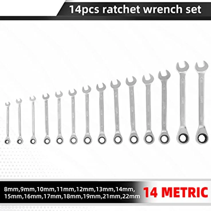 CCLIFE 14tlg Ratschenschlüssel Set 8-22mm Ratschen Ring Maulschlüssel Set | Cr-V | 72 Zähnen – Bild 2