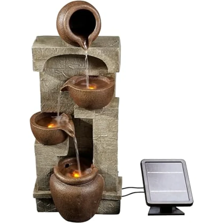 Teamson Home Gartenbrunnen „Cascading Bowls“, solarbetrieben mit LED, Polyresin braun, 72 cm – Bild 3