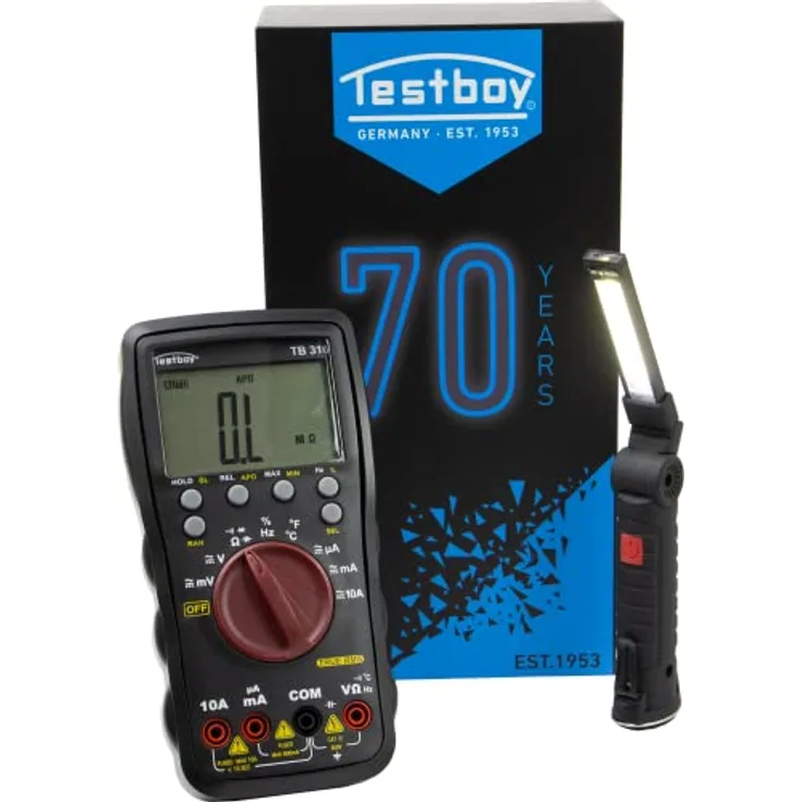 Testboy Jubi-Box 316 Black Edition und kostenloser Light 150 (präzise Messungen, robust und langlebig, großer Messbereich, Data-Hold-Funktion, Maße: 185 x 95 x 40 mm), Schwarz