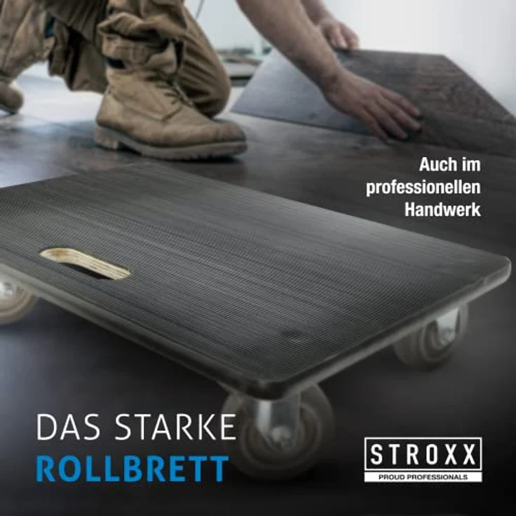 STROXX Transportroller, 500 kg Traglast (600 x 400 x 145 mm), rutschfester Gummibelag, Möbelroller für Umzug & schwere Gegenstände – Bild 4