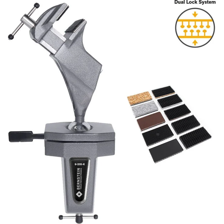 BERNSTEIN TOOLS FOR ELECTRONICS Gelenkschraubstock Kugelgelenk-Schraubstock SPANNFIX zum Anklemmen (Klett)+9-900-K50-SET, ergonomische Haltung, verschiedene Spannbacken, magnetische Anbringung – Bild 1