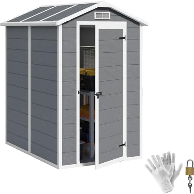Outsunny Gerätehaus 2,1m², Wasserdichtes Gartenhaus mit Pultdach, Abschließbarer Tür und Aluminiumrahmen, Grau – Bild 1