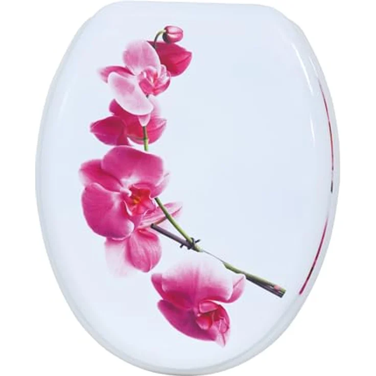 MSV WC-Sitz Lanyu, MDF, 42,5 cm x 36,5 cm, Weiß-Rosa, Edelstahl-Scharnier, leicht zu reinigen, feuchtigkeitsbeständig – Bild 2