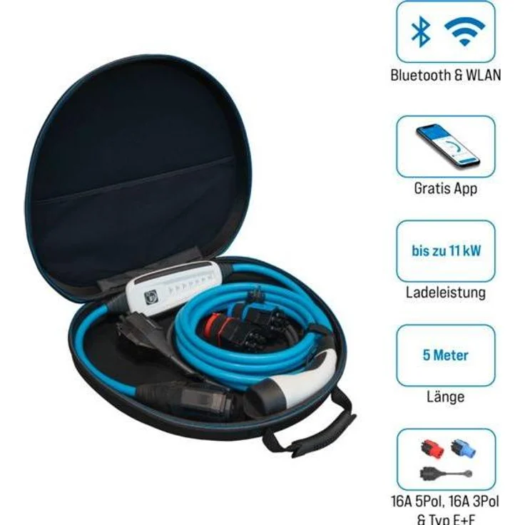NRGkick Elektroauto Ladestation 16A 5m Set Optimal, Typ 2, 11 kW, CEE16 rot und blau, smartphonegesteuert, IP67/IP69K Schutz