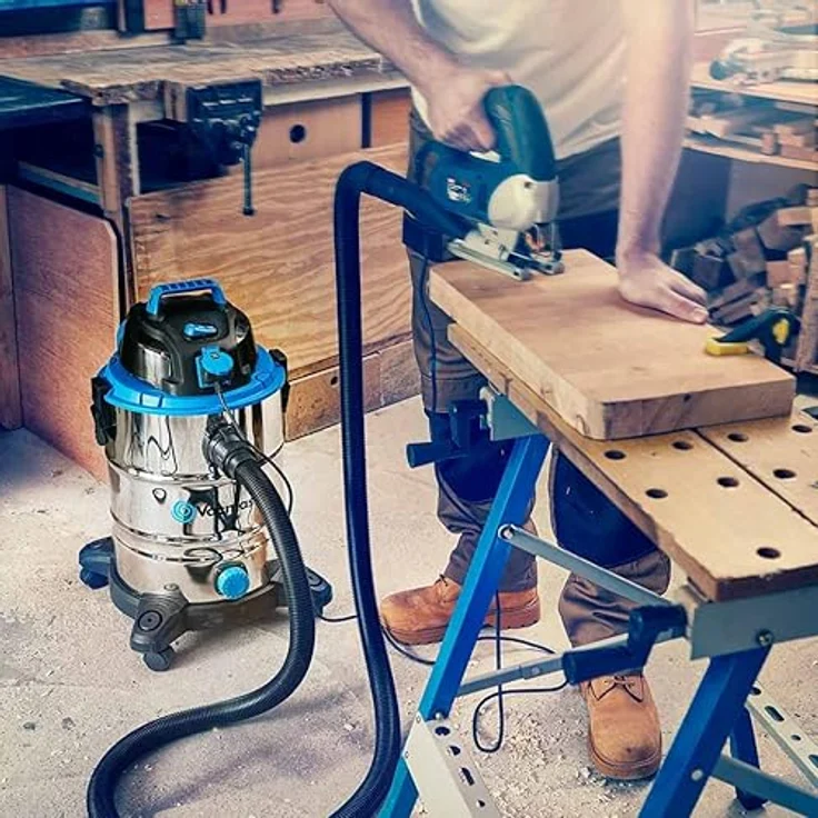 Vacmaster VQ1530SFDC Nass-Trockensauger, 1500W, 30L Edelstahl, starke Saugleistung, integrierte Steckdose, Dualmodus Fußbodenkopf – Bild 3
