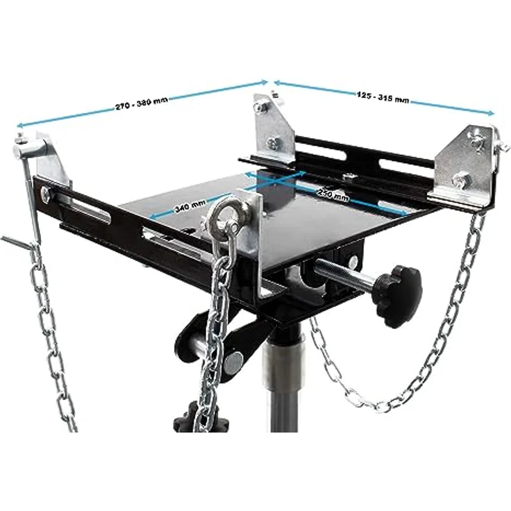 Wiltec Mobiler Getriebeheber, hydraulisch 500 kg, Hubhöhe 87-179 cm, mit 4 Laufrollen und Halteplatte, ideal für Kfz und Lkw – Bild 5