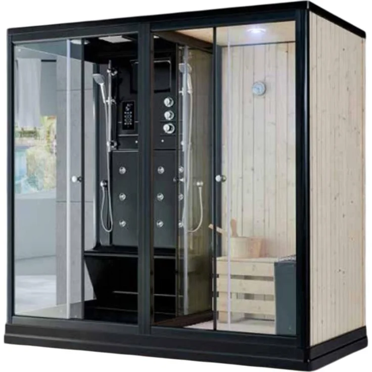 JVmoebel Sauna Massivholz Trockensauna, 1-Stück mit Lichtkonzept in Braun, Made in Europe, mit Glastür und teilmontierter Lieferung