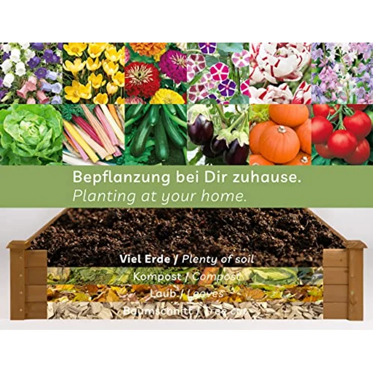 needs&wants® Große Hochbeet-Umrandung aus Holz für Garten Terrasse, Pflanzbeet Bausatz XL quadratisch, Blumenbeet Kräuterbeet Beetumrandung niedrig deko, 120 x 120 x 26,5 cm, dunkel-braun – Bild 4