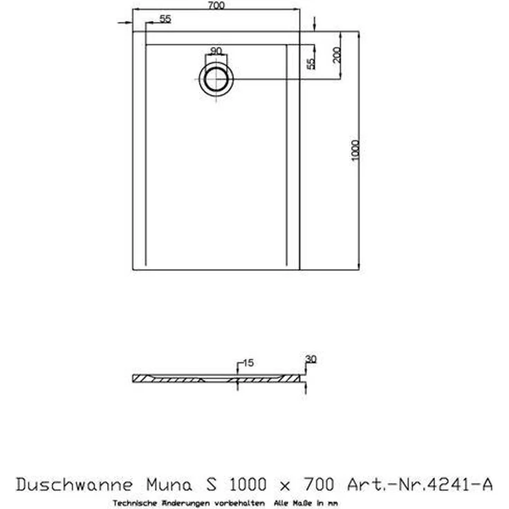 Hoesch Muna S Mineralguss-Duschwanne, 100x70x3cm, weiß, Eckmodell mit verstellbaren Füßen, ohne Antirutsch