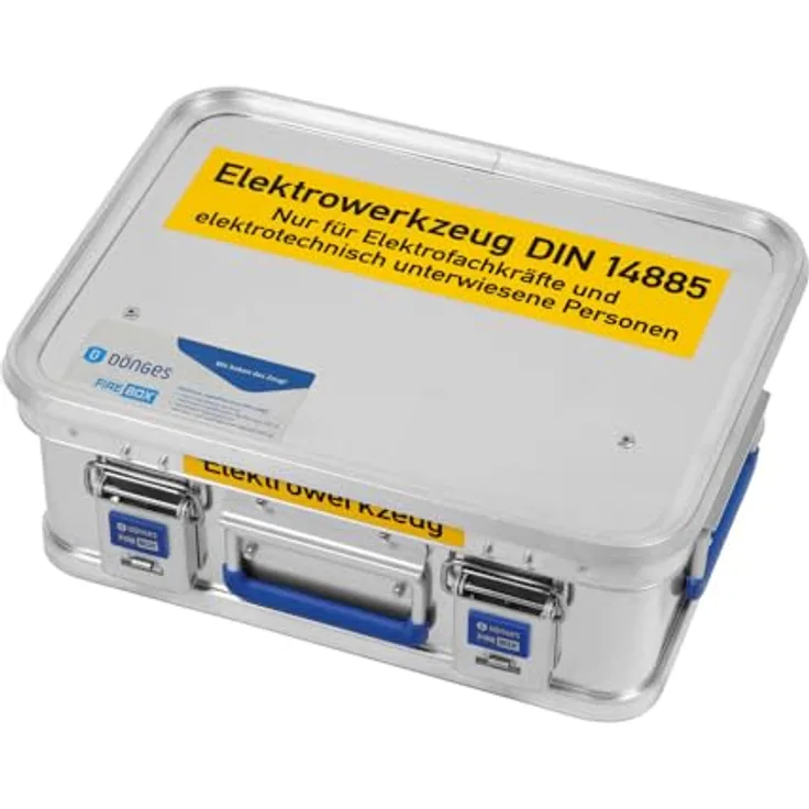 Dönges FireBox, Werkzeugkoffer für Elektrowerkzeug DIN 14885, aluminiumbeschichtet, 400 x 300 x 150 mm, mit Inneneinteilung und abriebfester Beschriftung